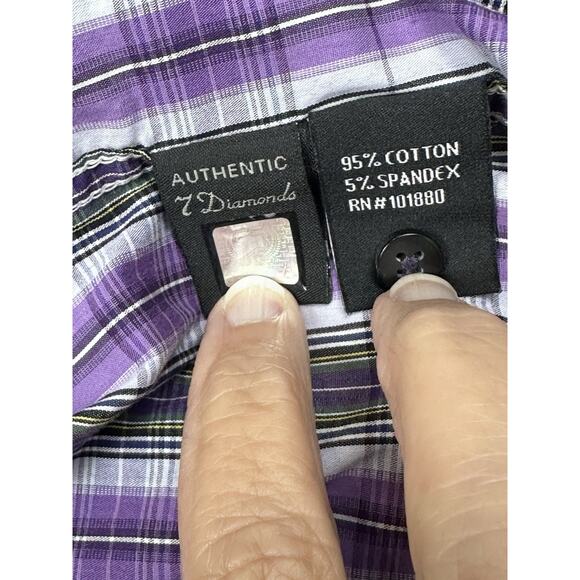 Authentic 7 Diamonds Men’s Long Sleeve Button Up Shirt Size XL Purple Plaid - Picture 6 of 11